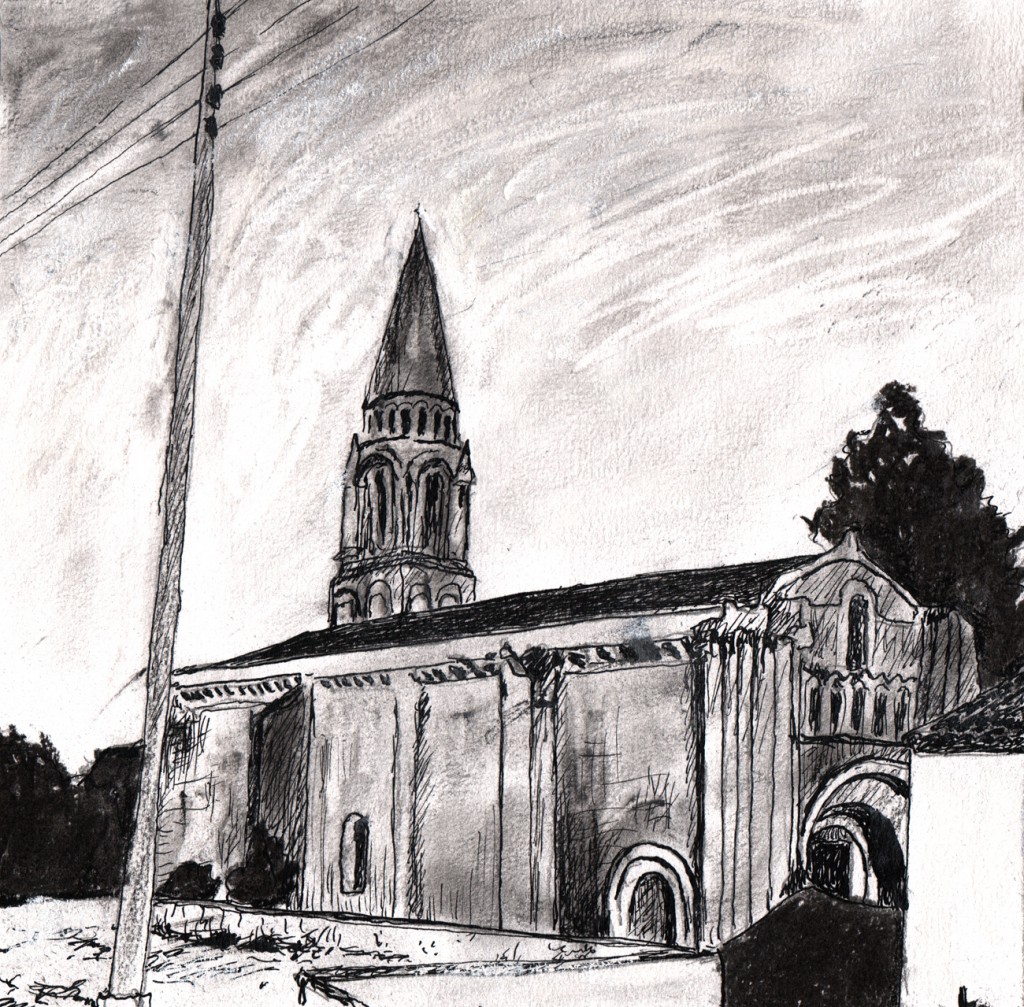church in Fenioux, from a photo by André Bazin